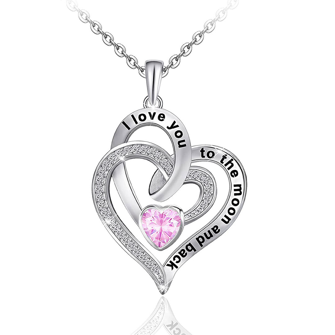 قلادة من القلب الى القلب مرصعة بالكريستال محفور حب للقمر